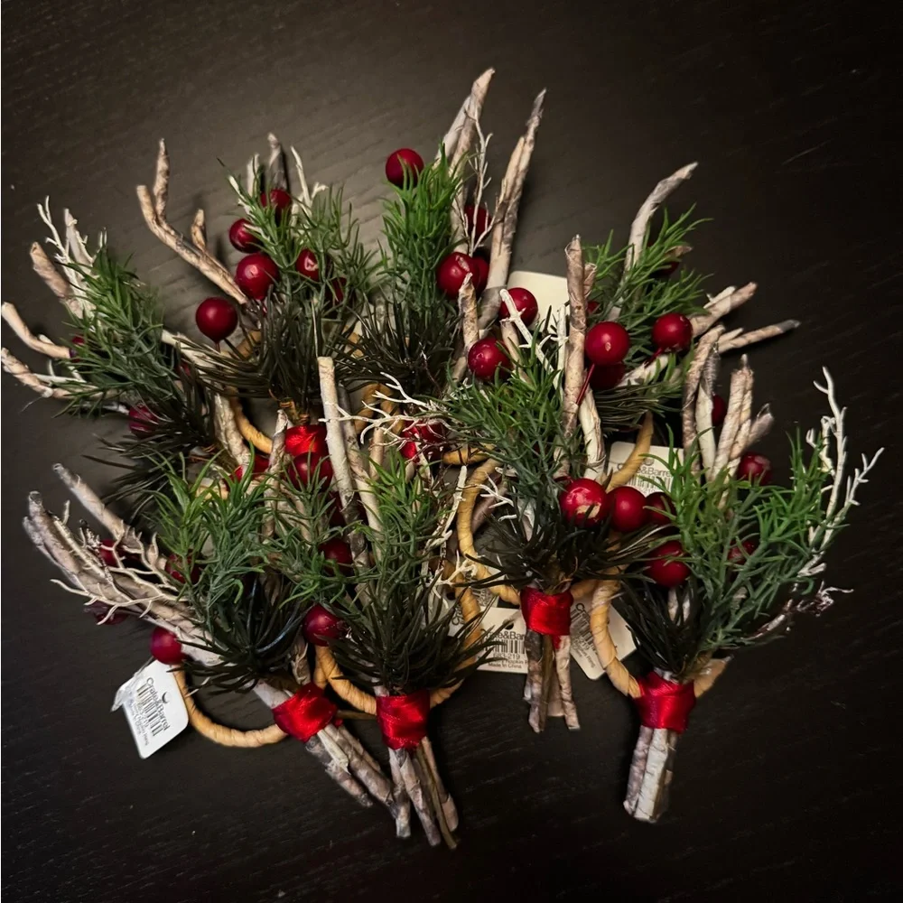Crate&Barrel Festive Red Berry Napkin Rings -quantity of 8 available